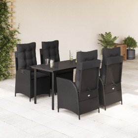 Set de muebles jardín 5 pzas con cojines ratán sintético negro