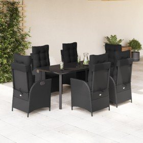 Set de comedor de jardín 7 pzas y cojines ratán sintético negro