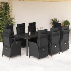 Set de comedor de jardín 9 pzas y cojines ratán sintético negro