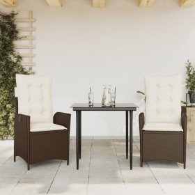 Set comedor de jardín 3 piezas y cojines ratán sintético marrón Set comedor de jardín 3 piezas y cojines ratán sintético marrón