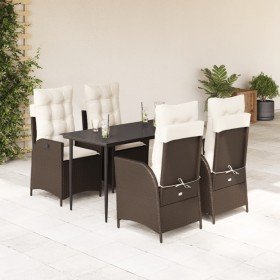 Set comedor de jardín 5 piezas y cojines ratán sintético marrón Set comedor de jardín 5 piezas y cojines ratán sintético marrón