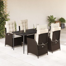 Set comedor de jardín 5 piezas y cojines ratán sintético marrón