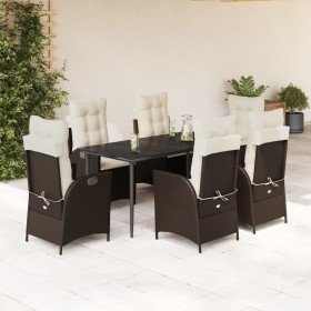 Set comedor de jardín 7 pzas con cojines ratán sintético marrón