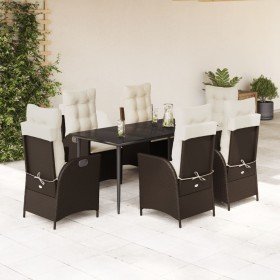 Set comedor de jardín 7 pzas con cojines ratán sintético marrón