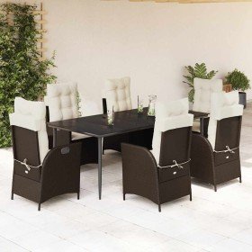 Set comedor de jardín 7 pzas con cojines ratán sintético marrón