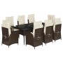Set comedor para jardín 9 pzas y cojines ratán sintético marrón
