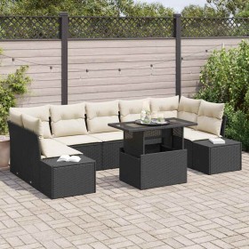 Conjunto de sofá de jardín 8 pcs Negro y crema 100 x 55 x 73 cm
