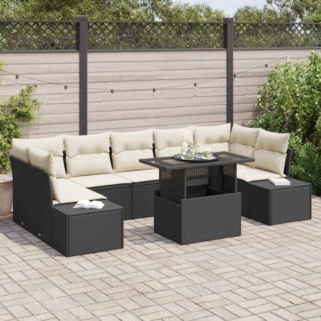 Conjunto de sofá de jardín 8 pcs Negro y crema 100 x 55 x 73 cm