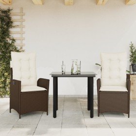 Set comedor de jardín 3 piezas y cojines ratán sintético marrón Set comedor de jardín 3 piezas y cojines ratán sintético marrón
