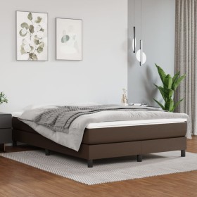 Estructura de cama box spring cuero sintético marrón 140x200 cm