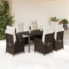 Set comedor de jardín 7 pzas con cojines ratán sintético marrón