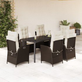 Set comedor de jardín 7 pzas con cojines ratán sintético marrón Set comedor de jardín 7 pzas con cojines ratán sintético marrón