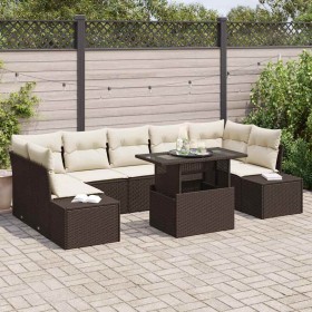 Conjunto de sofá de jardín con cojín 8 pcs Marrón y crema