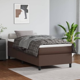Estructura de cama box spring cuero sintético marrón 90x190 cm