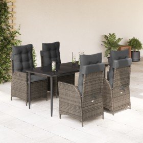 Set comedor de jardín 5 piezas con cojines ratán sintético gris Set comedor de jardín 5 piezas con cojines ratán sintético gris