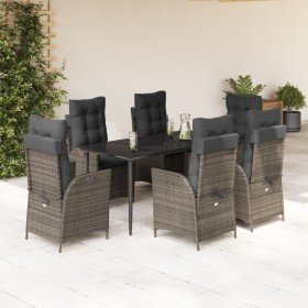 Set comedor jardín 7 pzas y cojines ratán sintético gris