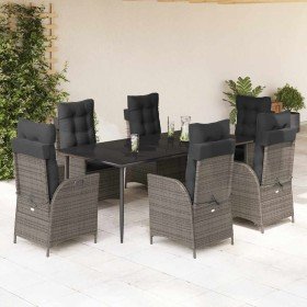 Set comedor jardín 7 pzas y cojines ratán sintético gris