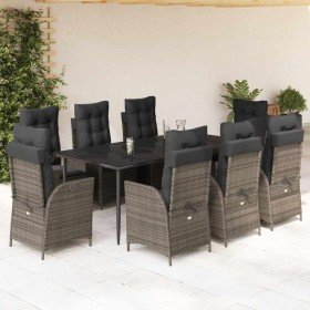 Set comedor jardín 9 pzas y cojines ratán sintético gris