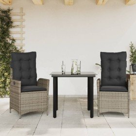 Set comedor de jardín 3 piezas con cojines ratán sintético gris