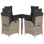 Set comedor de jardín 5 piezas con cojines ratán sintético gris