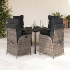 Set comedor de jardín 5 piezas con cojines ratán sintético gris