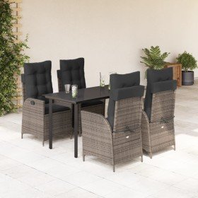 Set comedor de jardín 5 piezas con cojines ratán sintético gris