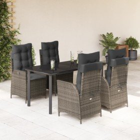 Set comedor de jardín 5 piezas con cojines ratán sintético gris
