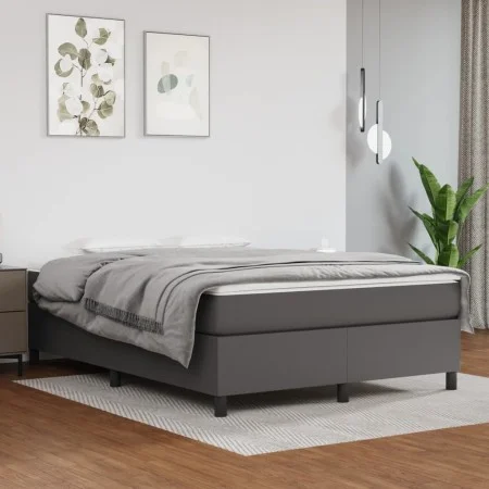 Gray synthetic leather bed frame 140x190 cm by vidaXL, Beds and slatted bases - Ref: Foro24-3121045, Price: 118,00 €, Discoun...
