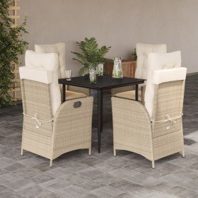Set comedor de jardín 5 pzas con cojines ratán sintético beige