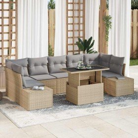 Conjunto de sofá de jardín con cojín 8 pcs beige y gris claro Conjunto de sofá de jardín con cojín 8 pcs beige y gris claro