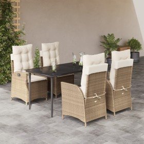Set comedor de jardín 5 pzas con cojines ratán sintético beige