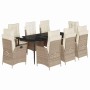 Set comedor de jardín 9 pzas con cojines ratán sintético beige