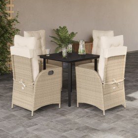Set comedor de jardín 5 pzas con cojines ratán sintético beige