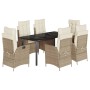 Set comedor de jardín 7 pzas con cojines ratán sintético beige