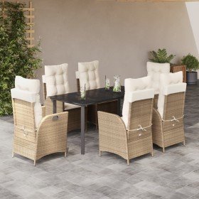 Set comedor de jardín 7 pzas con cojines ratán sintético beige en Conjuntos de jardín | Comprar online en Foro24