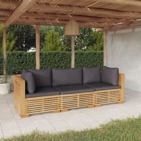 3-teiliges Gartenmöbel-Set und Kissen aus massivem Teakholz von vidaXL, Gartensets - Ref: Foro24-3100866, Preis: 633,36 €, Ra...