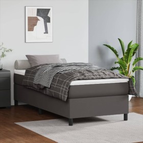 Estructura de cama cuero sintético gris 90x190 cm