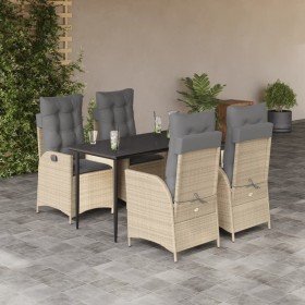 Set comedor de jardín 5 pzas con cojines ratán sintético beige