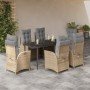 Set comedor de jardín 7 pzas con cojines ratán sintético beige
