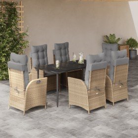 Set comedor de jardín 7 pzas con cojines ratán sintético beige Set comedor de jardín 7 pzas con cojines ratán sintético beige