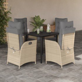 Set comedor de jardín 5 pzas con cojines ratán sintético beige