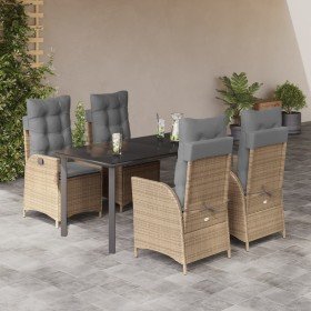 Set comedor de jardín 5 pzas con cojines ratán sintético beige