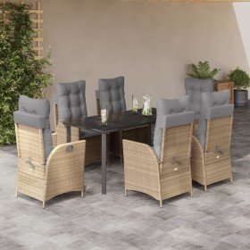 Set comedor de jardín 7 pzas con cojines ratán sintético beige