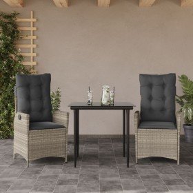 Set comedor de jardín 3 pzas cojines ratán sintético gris claro
