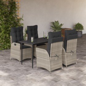 Set comedor de jardín 5 pzas cojines ratán sintético gris claro