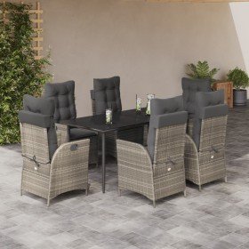 Set comedor jardín 7 pzas y cojines ratán sintético gris claro