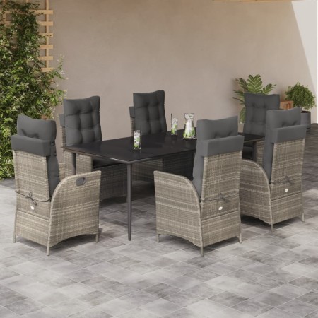 Set comedor jardín 7 pzas y cojines ratán sintético gris claro
