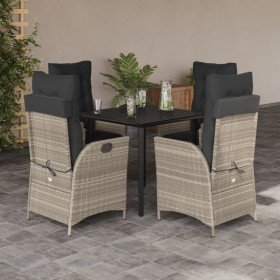 Set comedor de jardín 5 pzas cojines ratán sintético gris claro