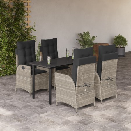 Set comedor de jardín 5 pzas cojines ratán sintético gris claro