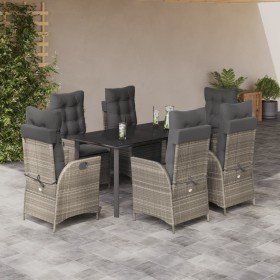 Set comedor jardín 7 pzas y cojines ratán sintético gris claro